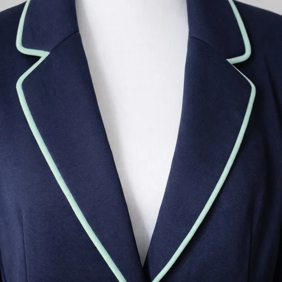 NWT Yumi Navy Blazer Mint Piping Preppy Nautical Striped Tailored Jacket US10/12 - Picture 3 of 11